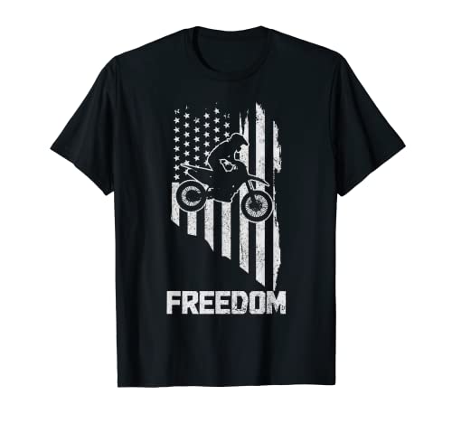 Dirt Bike Freedom Patriótico Motocross Bandera Americana Vintage Camiseta