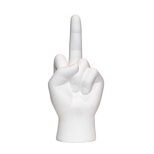 Interior Illusions Plus White Middle Finger Hand Tabletop Decor - 9 Inch Tall Home Decor Gift