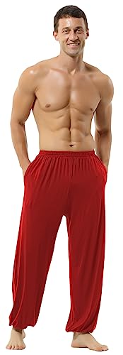 Hoerev Super Soft Modal Spandex Harem Yoga Pilates Schlauch，Rot，M