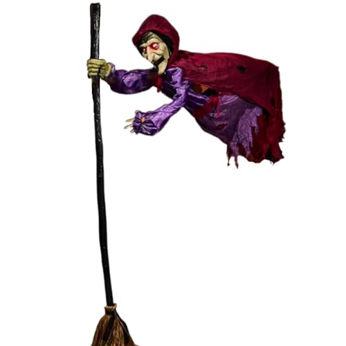 Bruja Animatronic Halloween, bruja voladora decoración de Halloween, decoración de bruja para exteriores, bruja flotante con activación de sonido, decoración de bruja voladora, brujas de Halloween al