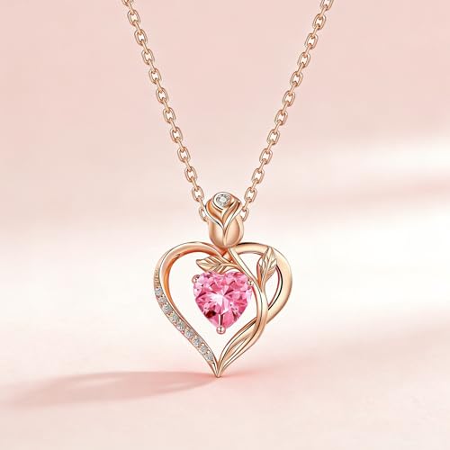 Image of Heart Birthstone Necklace for Women I Love You