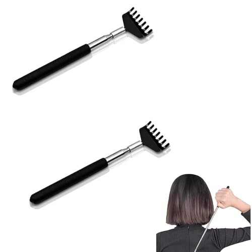 Rascador Trasero Extensible,2 Piezas Rascadorde Espalda Telescópico Portátil Espalda Rascador Acero Inoxidable Back Scratcher Massager 20-68cm,para de Cabeza y Otros Cosquillas