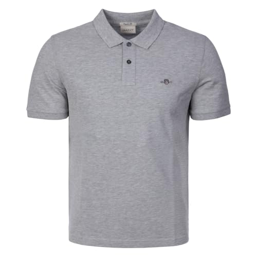 GANT Men's Reg Shield SS Pique Polo Shirt, Grey Melange, S