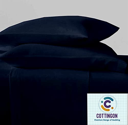 Image of Cottingon 4 PC Split /Flex Top King Sheets Sets for Adjustable Beds, Luxury Microfiber Half Split King Sheets for Sleep Number Beds fits 15 to 18 Inch Deep Mattress, Navy Blue