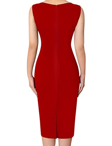 Image of VFSHOW Womens Pleated Crew Neck Front Split Work Business Office Party Bodycon Pencil Sheath Dress