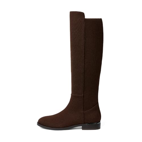 Image of Modatope Rounded Toe Flat Stretchy Dress Knee High Boots Side Zipper