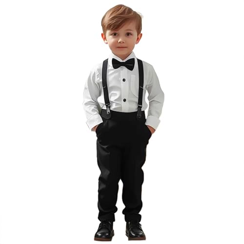 Camiseta de manga larga para niños pequeños con tirantes funcionales y pantalones cómodos