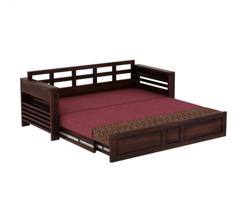 Image of Mamta Furniture Sheesham Wood 3 Seater Sofa Cum Bed | Living Room & Guest Room | Walnut Berry Diamond Finish | Queen Size Palang | Master Bedroom | DIY Assembly