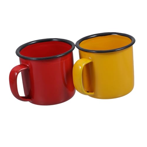 TOYANDONA Taza De Esmalte Vintage 2 Piezas 350 Ml De Acero Esmaltado Rojo y Amarillo Para Beber Agua y Jugo Hogar y Camping