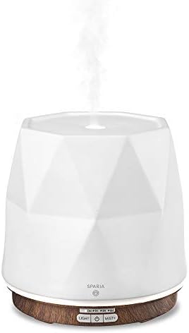 Sparia Ceramic Ultrasonic Essential Oil Diffuser for Aromatherapy, Matte White with Wood Grain, 300ml, 18 Hour Runtime