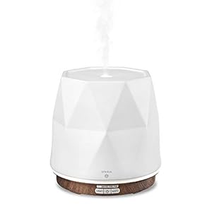 Ceramic Ultrasonic Essential Oil Diffuser for Aromatherapy, Matte White with Wood Grain, 300ml, 18 Hour Runtime