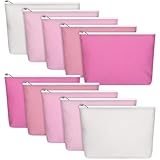 Reginary 10 Pcs Canvas Makeup Bags Bulk for Women Blank DIY Craft Pencil Pouch Travel Toiletry Cosmetics Bags for Bridal Shower, Wedding Gift, Breast Cancer Awareness Supplies(Pink)