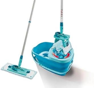 Leifheit Clean Twist M Ergo Mop and Bucket Set, Mop 33 cm wide, Moisture controlled Spin, Faster cleaning Spin mop, Easy-steer Micro Fibre head with 360° joint, Twist Mop