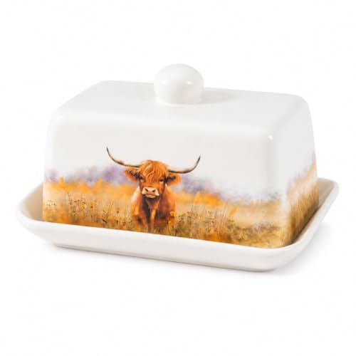 Image of YöL Highland Cow Butter Dish Dolomite Lidded Margerine Holder Kitchen Table