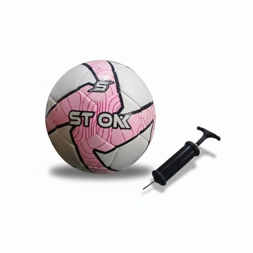 Stonik Football Size 5 Durable PU Soccer Ball for Training & Match Play Water-Resistant Textured Surface with Rebound Bladder + Air Pump (PINK 5)