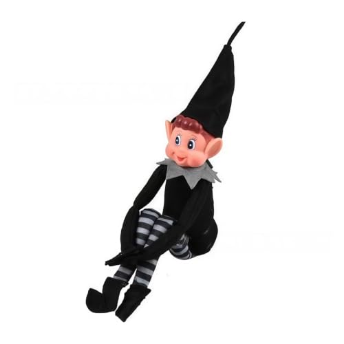Kutiayta Christmas Plush Elf Doll Decoration Black Hat and Outfit with Black-White Striped Legs Poseable Shelf Elf Figure for Holiday Home Fireplace Mantel & Party Dcor(Black boy)
