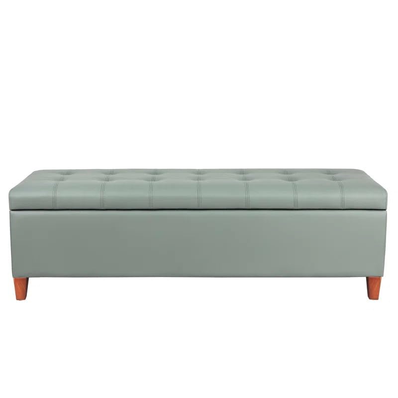 Image of LEGACY OF COMFORT Nysir 2 Seater Sofa Upholstered Ottoman Bench with Storage, for Living Room, Bedroom, Entryway (Greish Green Leather)
