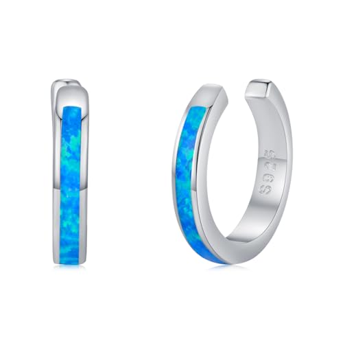 Boucles d'oreilles opales bleues manchette cartilage ajustable