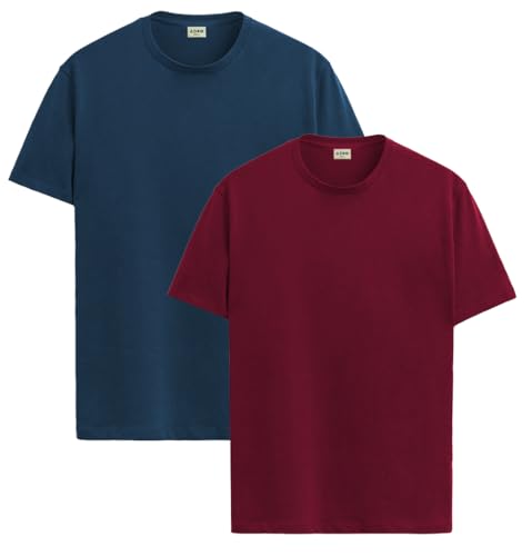 Image of ADRO Men's Cotton Regular Fit Combo Plain Solid T-Shirt Pack of 2