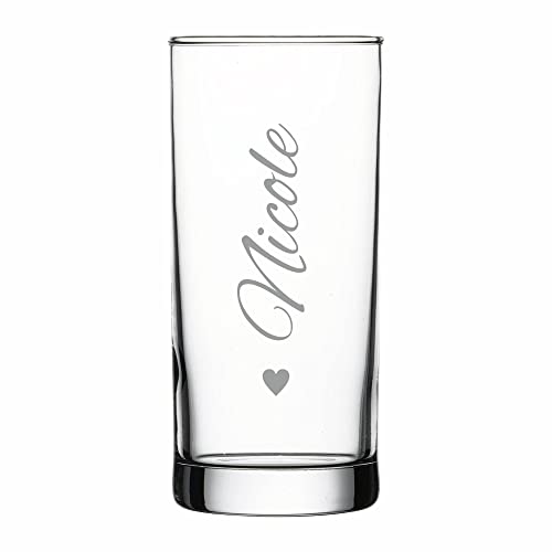 4youDesign Personalisiertes Longdrink-Glas – mit Namensgravur und Herz – Geschenkidee – Saftglas mit Name – Geschenk zum Geburtstag, Unisex Geschenk