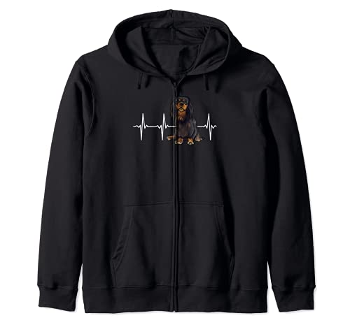 English Toy Spaniel Heartbeat Dog Lover Zip Hoodie, Black