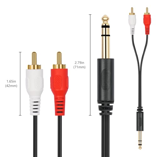 SiYear Gold-Plated 6.35mm 1/4 inch Male TRS Stereo Plug to 2 RCA Phono Male Audio Y Splitter Cable,Connector Wire Cord Plug (1.5M) - Thumbnail 3