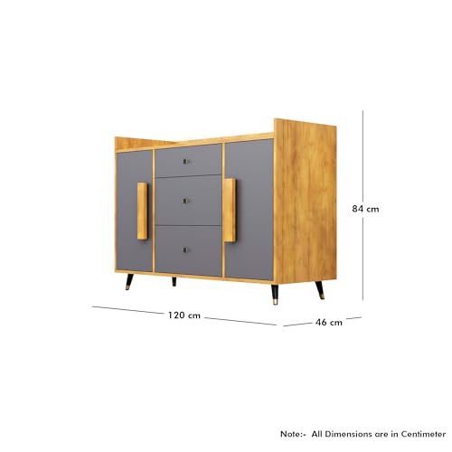 Image of Bniture Wooden Sideboard Cabinet for Living Room | Wooden Storage Cabinet with 2 Door & 3 Drawer | Engineered Wood Multipurpose Cabinet with Spacious Shelves for Home | Giant Wood & Slate Grey