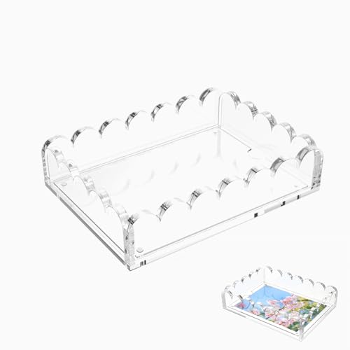 DZHPSRSZ Acrylic Scalloped Tray with Magnetic Mat - Custom Photo & Art Messages Serving Tray, Decorative Tray for Bathroom Dressing Tables/Bedside Table/Desk, Stores Trinkets & Cosmetics