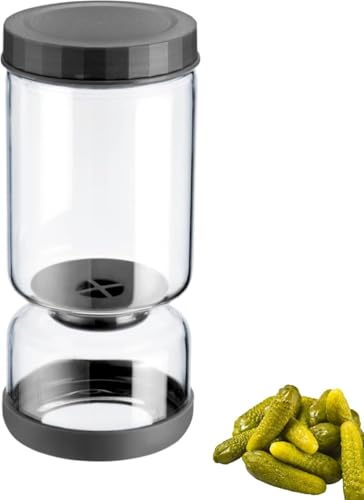 Westmark Vaso escurridor 1 pieza, Vaso multifuncional para kimchi y pepinos para escurrir y servir, transparente/negro, 1300 ml