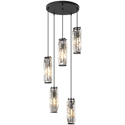 Image of LMQNINE Pendant Light, Black Modern Pendant Light Fixtures, Mini Crystal Chandeliers, Adjustable 5-Light Pendant Lighting for Kitchen Island Dinning Room Bedroom (Black 5-Light)
