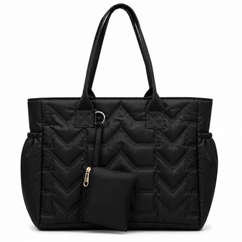 Image of LX LEKHX Tote Bag for Women | Lightweight Shoulder Handbag with 2 Main Zip Compartments & Multiple Pockets | Water Resistant Polyester Fabric | Office, Travel & Daily Use