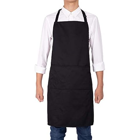 NEOVIVA 1 PC Water Resistant Black Chef Apron Adjustable with 3 Pockets for Waiter Server in Kitchen Restaurant Bistro Bar Cover
