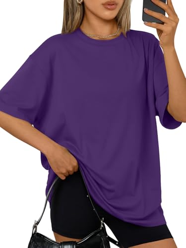 Image of Trendy Queen Womens Oversized T-Shirts Short Sleeves Workout Tops | Casual Summer Gym Tees Plus Size Fashion Clothes 2026