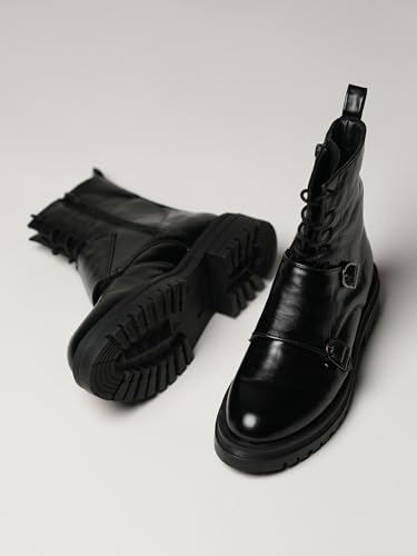 Image of Theater Women Sabbath Boots | Lace-Up Chunky Sole with Adjustable Buckles | Stylish Durable Boots for Casual, Travel & Winter Wear