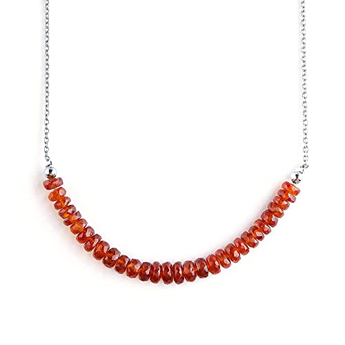 Qnavic Rare Natural Orange Kyanite Stone Beaded Handmade Dainty Necklace For Women, Crystals And Healing Stones, Birthstone Jewelry, Rhodium Plating 925 Sterling Silver Chain, Anniversary Gift #TOP4