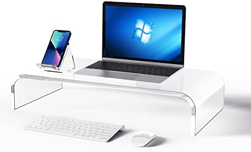 KMANDLU Premium Acrylic Monitor Stand, Computer Riser, Acrylic Laptop Stand,Wide 16", Computer Stand, for Office&Home TV Printer Free Acrylic Phone Stand