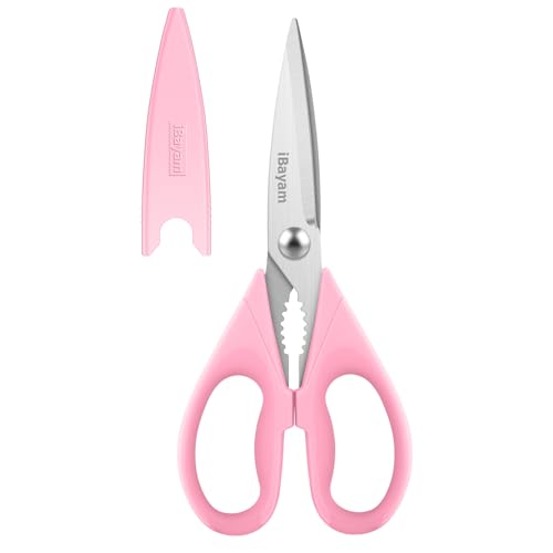 Valentines Day Gifts for Women Mom Wife Her, iBayam All Purpose Kitchen Shears 8.5" Cooking Scissors with Sheath, Pink Kitchen Accessories Household Appliances Home Essentials Kitchen Gadgets Utensils
