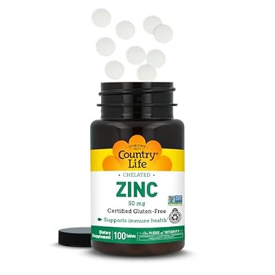 Country Life Chelated Zinc 50 mg - Certified Gluten-Free & Vegan Immune Support Supplement, Enhances Zinc Absorption, Supports Bodys Protein Production & Cellular Health, 100 Vegetarian Tablets