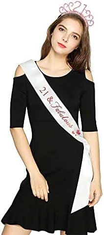 MIOSJI 21st Birthday Sash and Crystal Tiara Birthday Crown, 21st Birthday Gifts for Her Personalised Birthday Sashes for 21st Birthday Party Decorations ( Rose Gold )