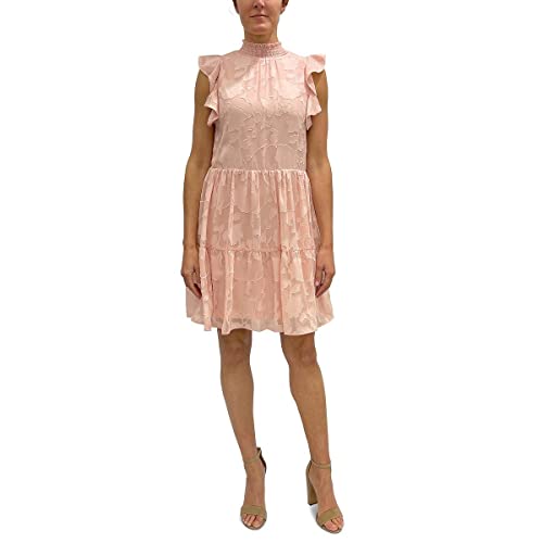 Sam Edelman Womens Pink Stretch Sheer Ruffled Textured Burnout Floral Flutter Sleeve Mock Neck Above The Knee Wear To Work Shift Dress 10 #TOP20