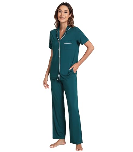 Image of WiWi Viscose from Bamboo Women's Pajamas Set Super Soft Button Down Top and Pants Sleepwear Cooling Pjs S-3X