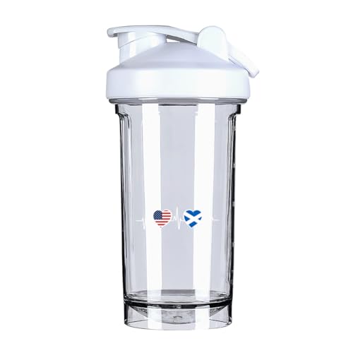 America And Scotland Scottish Flag 18 Ounce Shaker Cup,Fashion Theme Pattern Shaker Bottle Leak-proof Workout Shake Bottles 500ML/18 oz Perfect for Pre Workout White 0