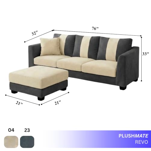 Image of Revo 4 Seater L Shape Sofa Set with Movable Ottoman | Flexible Left or Right Layout | Luxury Velvet Suede Fabric | Modern Living Room Sofa | Dark Grey-Cream