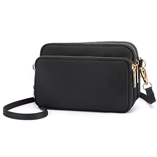 LIN KANG Womens Multi Pocket Casual Cross Body Bag Messenger Handbag Oxford Small Shoulder Bags for Travel Shopping Hiking Daily Use, Black
