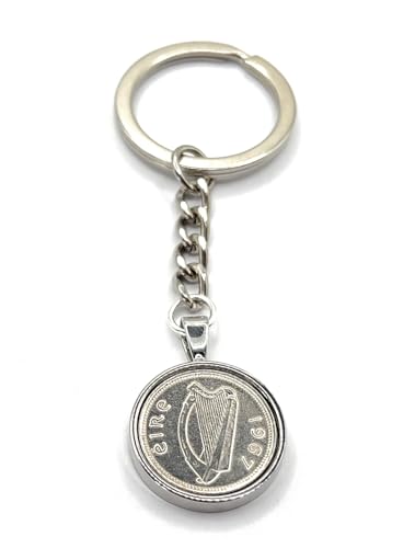 Porte-clés 58e anniversaire 1967 pièce 3 pence irlandaise argent original