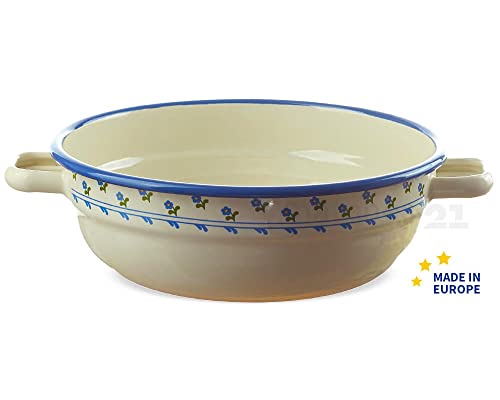Foto von matches21 Email Schüssel/Topf mit 2 Griffen Nostalgie Geschirr Landhausstil Bauernschüssel creme Ø 20 cm
