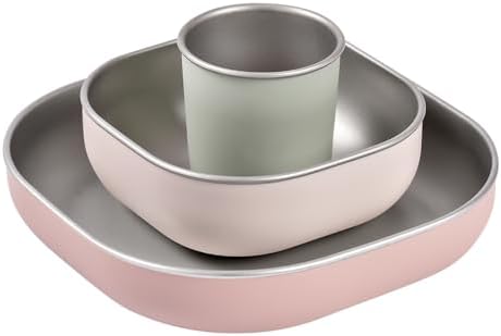 BÉABA, Stainless Steel Baby Food Set, 3 Pieces, Glass + 2 Plates,...