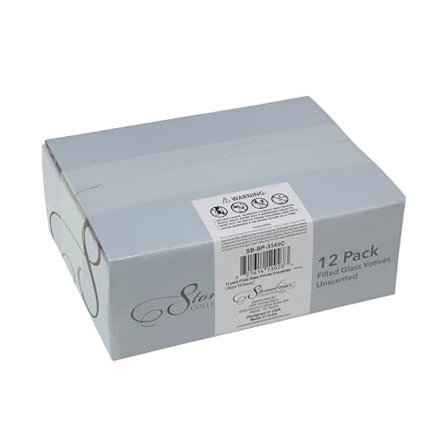 Image of Stonebriar 12 Pack Unscented Long Burning Clear Glass Ivory Wax Filled Votive Candles