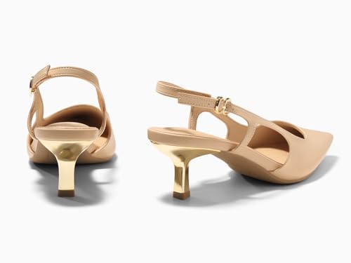 Image of Coutgo Womens Low Kitten Heels Slingback Pumps Closed Pointed Toe Buckle Party Work Dress Shoes
