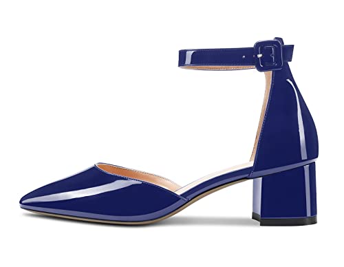 HDEUOLM Women Kitten Block Heels Ankle Strap Pumps Closed Toe Low Chunky Heel Sandals Basic Shoes2